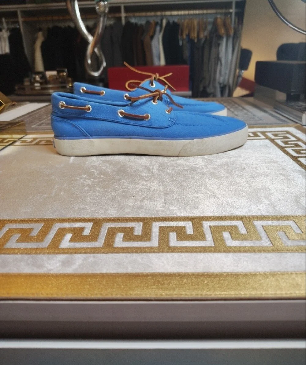 Polo by Ralph Lauren Blue Canvas Boat Shoes with Brown Laces Size 9.5 D